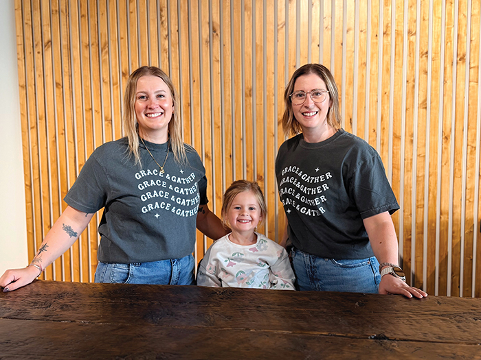 Kody Wolf, Sayla Grace Wolf, and Jalisa Miller inside Grace and Gather, which will be opening its doors on Main Street Moosomin this Saturday, March 28.